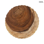 Rusztikus lerakóasztal és ülőke kézzel faragott tömör suar fából, háromlábú kivitelben és természetes fa erezettel, felülről