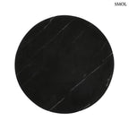 Kerek lerakóasztal fekete márvány asztallappal és függőlegesen barázdált, természetes barna mangófa talppal, asztallap nagyítva