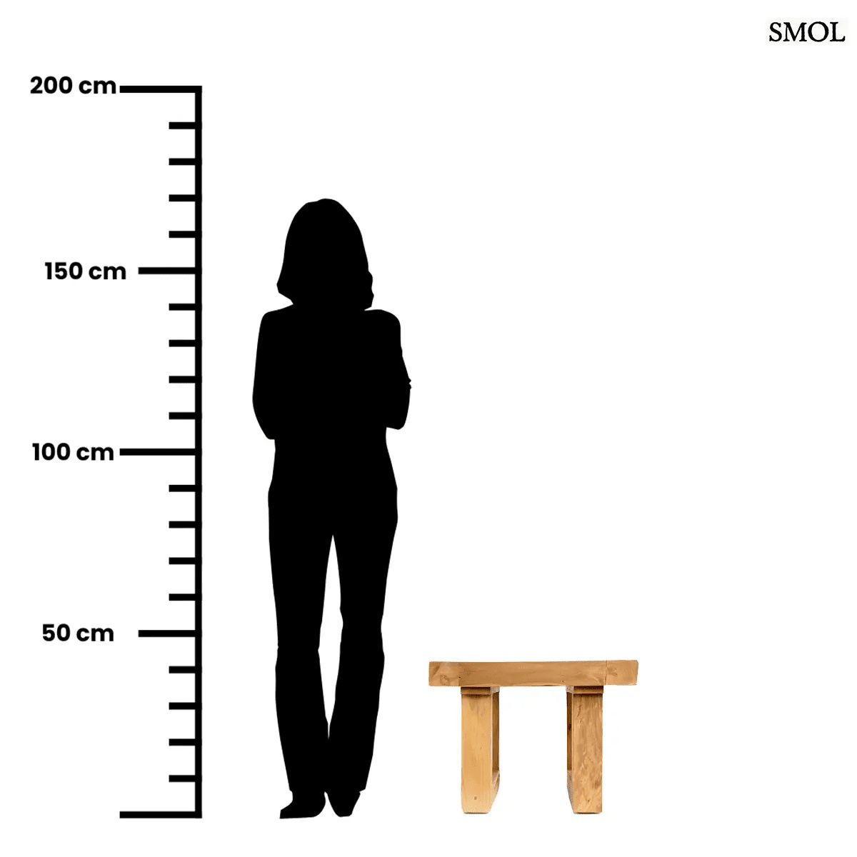 Rusztikus, kézzel készült lerakóasztal tömör teakfából, egyedi fa erezettel és természetes natúr színben, méretarányosan