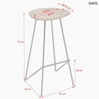 Loft bárszék természetes teakfa ülőfelülettel és fekete fém lábakkal, méretekkel