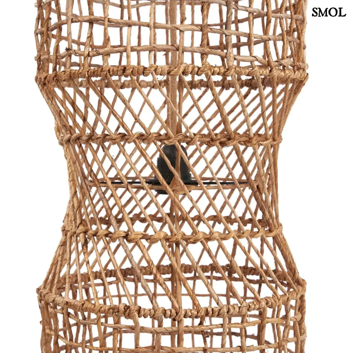 XXL méretű, kézzel font banánlevél függőlámpaernyő natúr barna színben, középső rész nagyítva