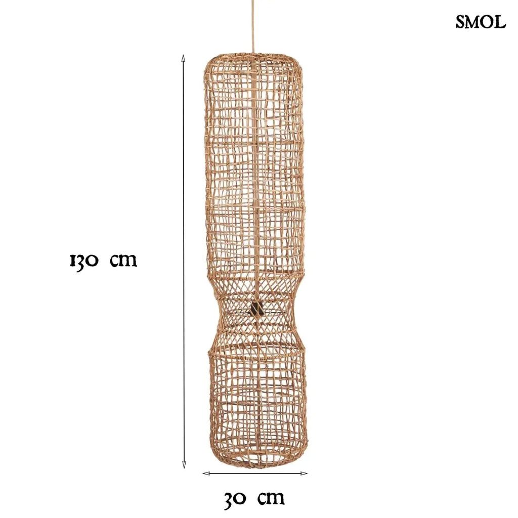 XXL méretű, kézzel font banánlevél függőlámpaernyő natúr barna színben, méretekkel