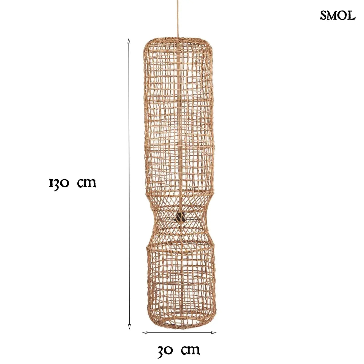 XXL méretű, kézzel font banánlevél függőlámpaernyő natúr barna színben, méretekkel