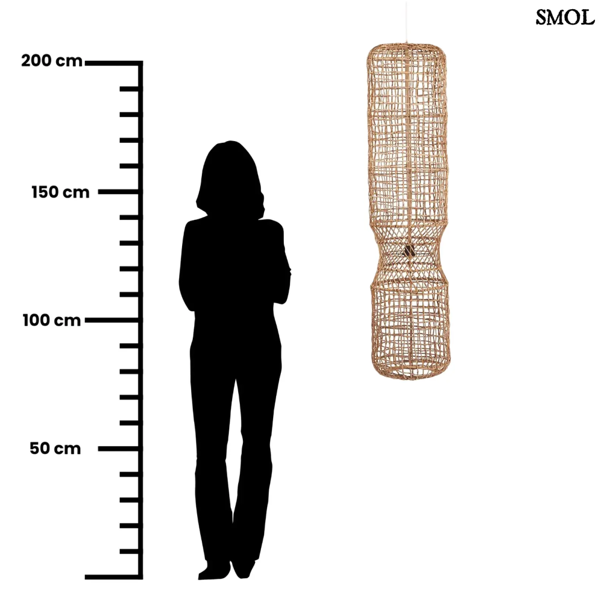 XXL méretű, kézzel font banánlevél függőlámpaernyő natúr barna színben, méretarányosan