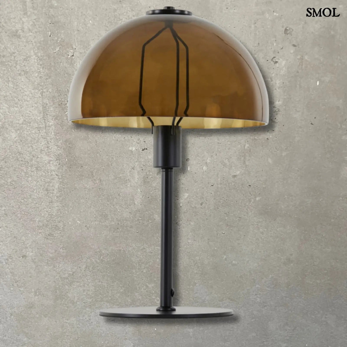 Modern Üvegbúrás Asztali Lámpa – barna| MELBA | SMOL - szürke háttérrel