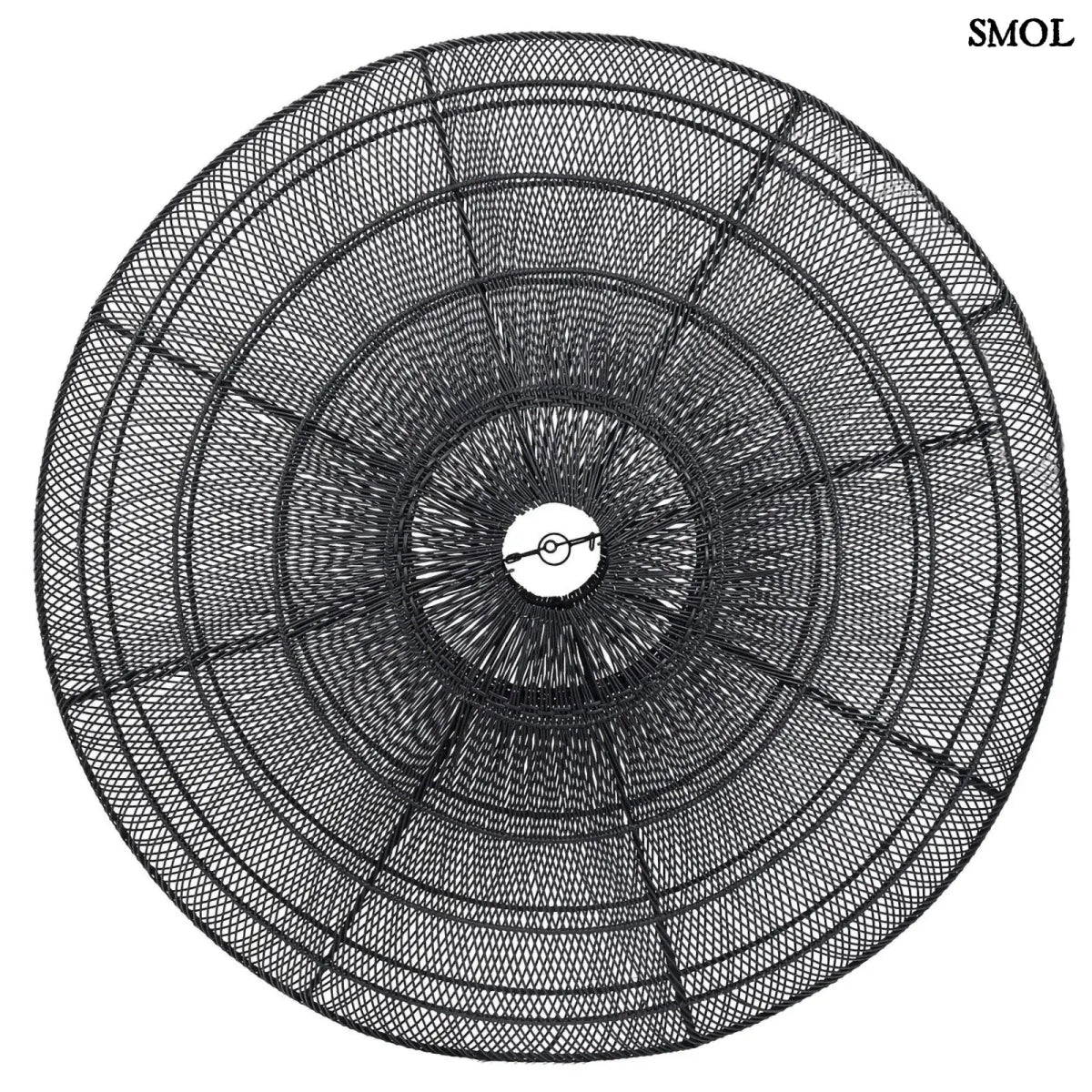 Óriás Fekete Rattan Függőlámpaernyő XL (MACARON). 150 cm-es, lapos, fonott fekete lámpaernyő, mely ideális nappali és étkező megvilágításra, alulról