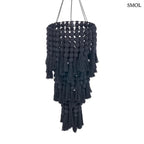 Fekete XL méretű pamut csillár kézzel szőtt bojtos díszítéssel és többszintes kialakítással, elfordítva