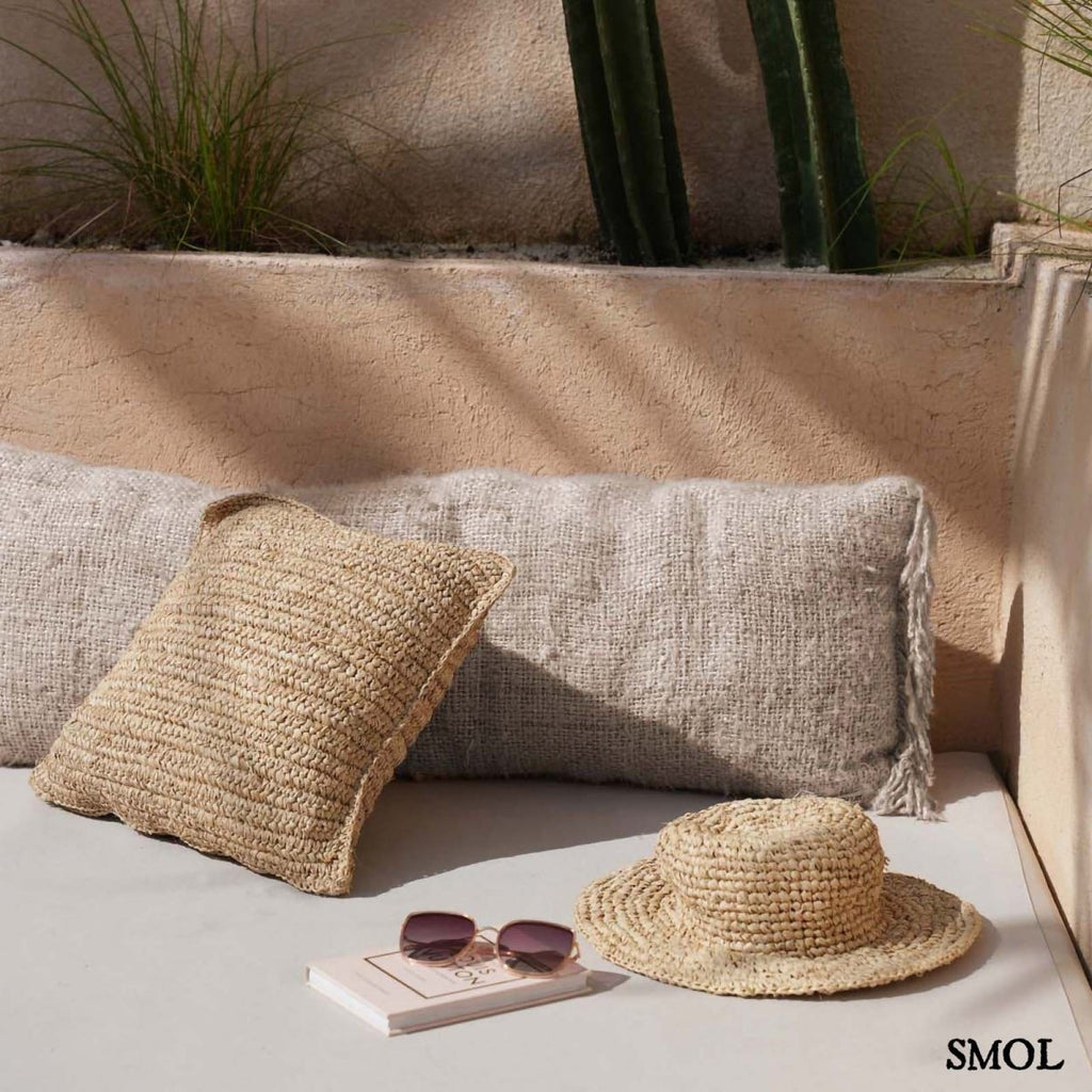 Natúr pamut díszpárnahuzat 100x35 cm-es méretben kiegészítőkkel