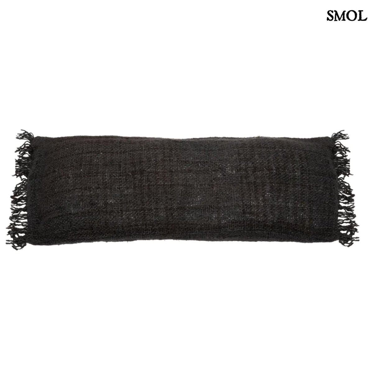 Fekete, rojtos szélű díszpárnahuzat fehér háttérrel