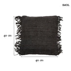 Rojtos, fekete-kék árnyalatú díszpárnahuzat méretekkel