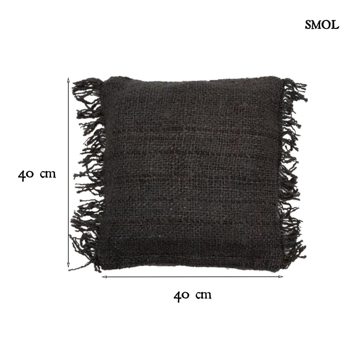 Rojtos, fekete-kék árnyalatú díszpárnahuzat méretekkel