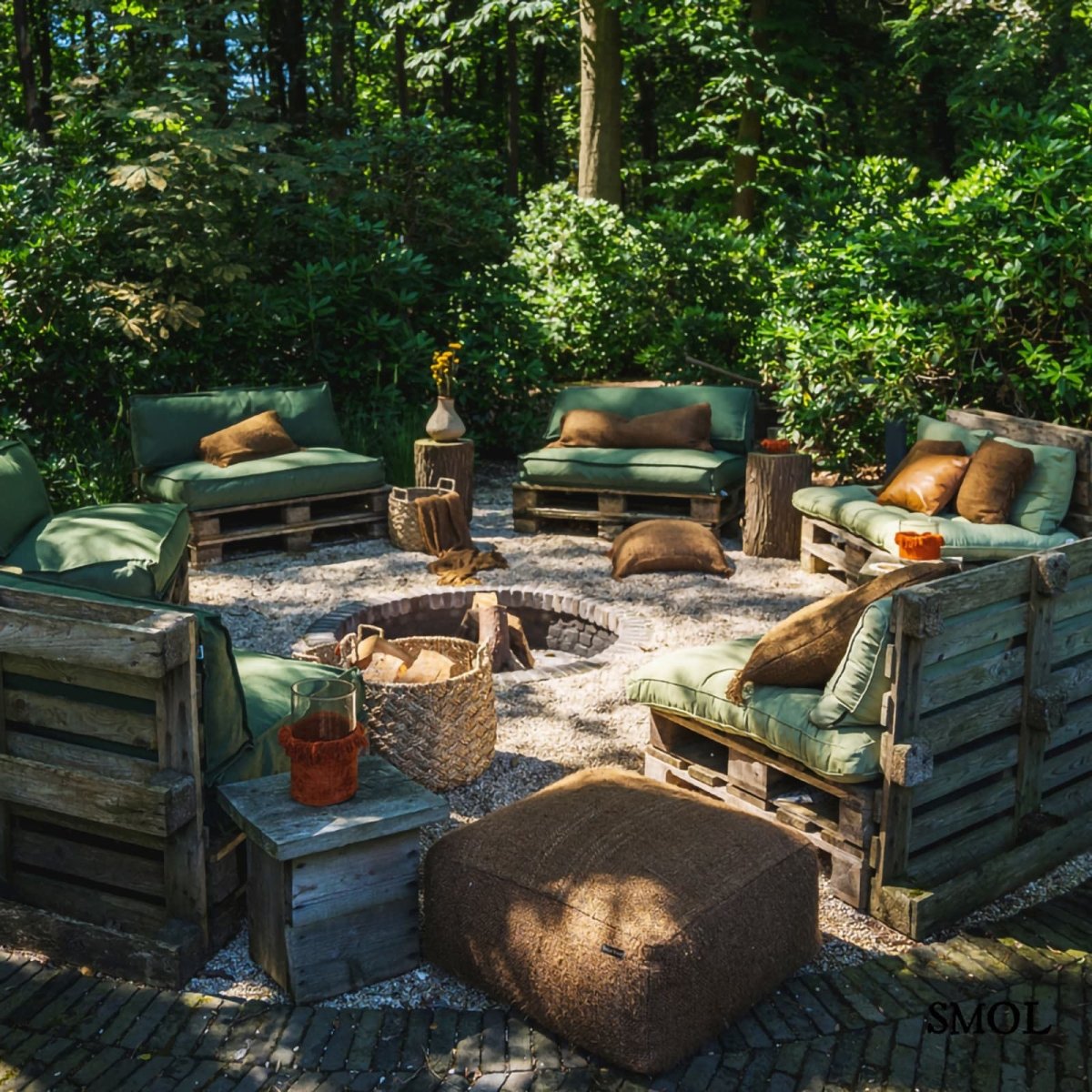 Barna, természetes textúrájú rusztikus díszpárnahuzat 40x40 cm méretben kertben