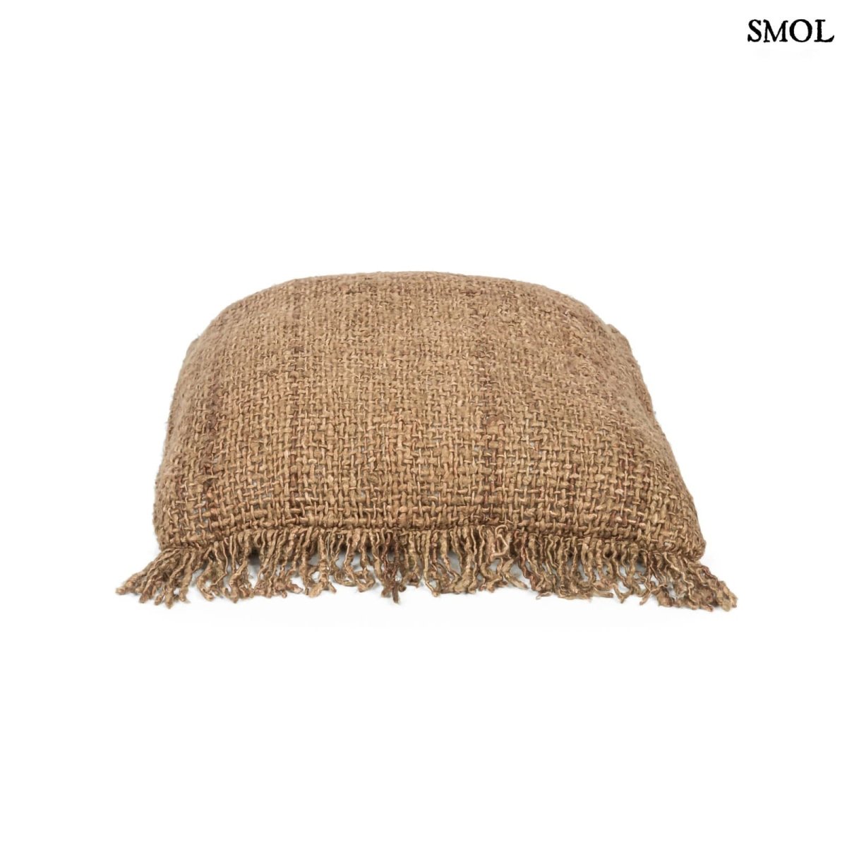 Barna, természetes textúrájú rusztikus díszpárnahuzat 40x40 cm méretben fektetve