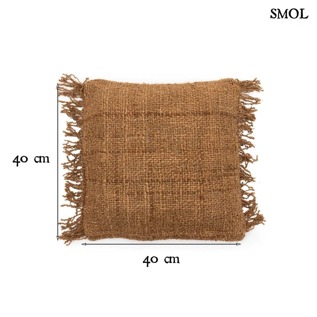 Barna, természetes textúrájú rusztikus díszpárnahuzat 40x40 cm méretben méretekkel