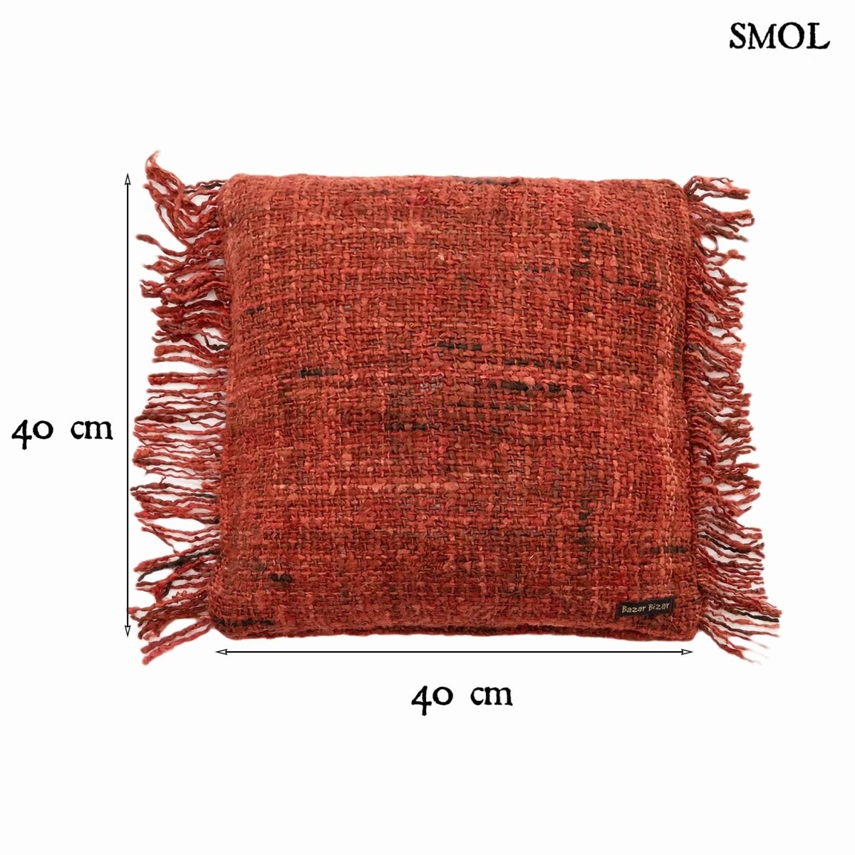 Cseresznyepiros boho stílusú díszpárnahuzat méretekkel