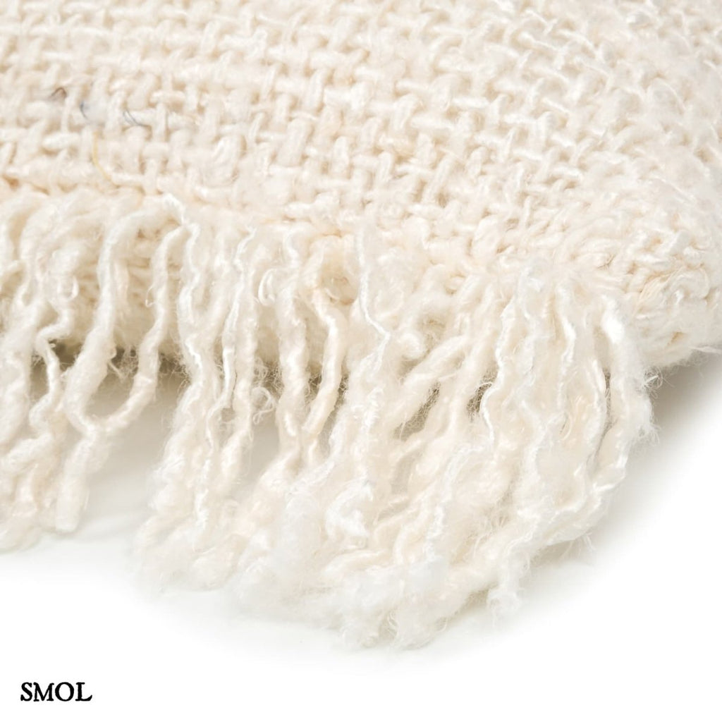 40x40 cm krémszínű pamut díszpárnahuzat boho rojtos szegéllyel nagyítva