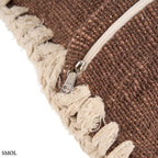 Barna pamut díszpárnahuzat fehér kézi horgolású szegéllyel, 50x50 cm-es méretben, cipzárral