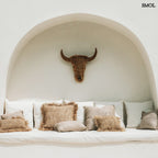 Bézs pamut díszpárnahuzat 40x40 cm méretben, bohém rojtos szegéllyel, tearszon