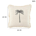 Pamut díszpárnahuzat natúr bézs alapon fekete pálmafa mintával, méretekkel