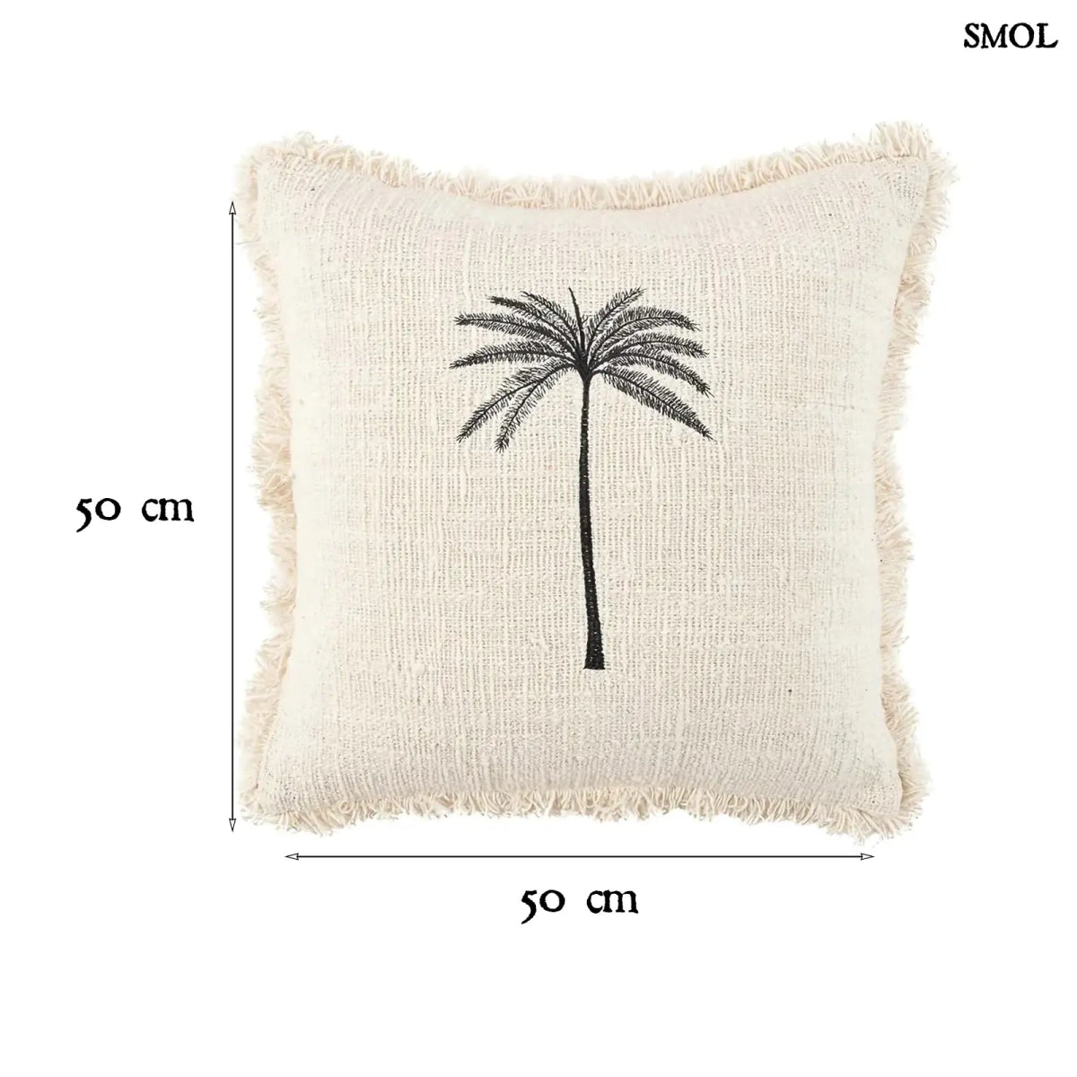 Pamut díszpárnahuzat natúr bézs alapon fekete pálmafa mintával, méretekkel