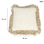 Fehér pamut és raffia díszpárnahuzat rojtokkal méretekkel