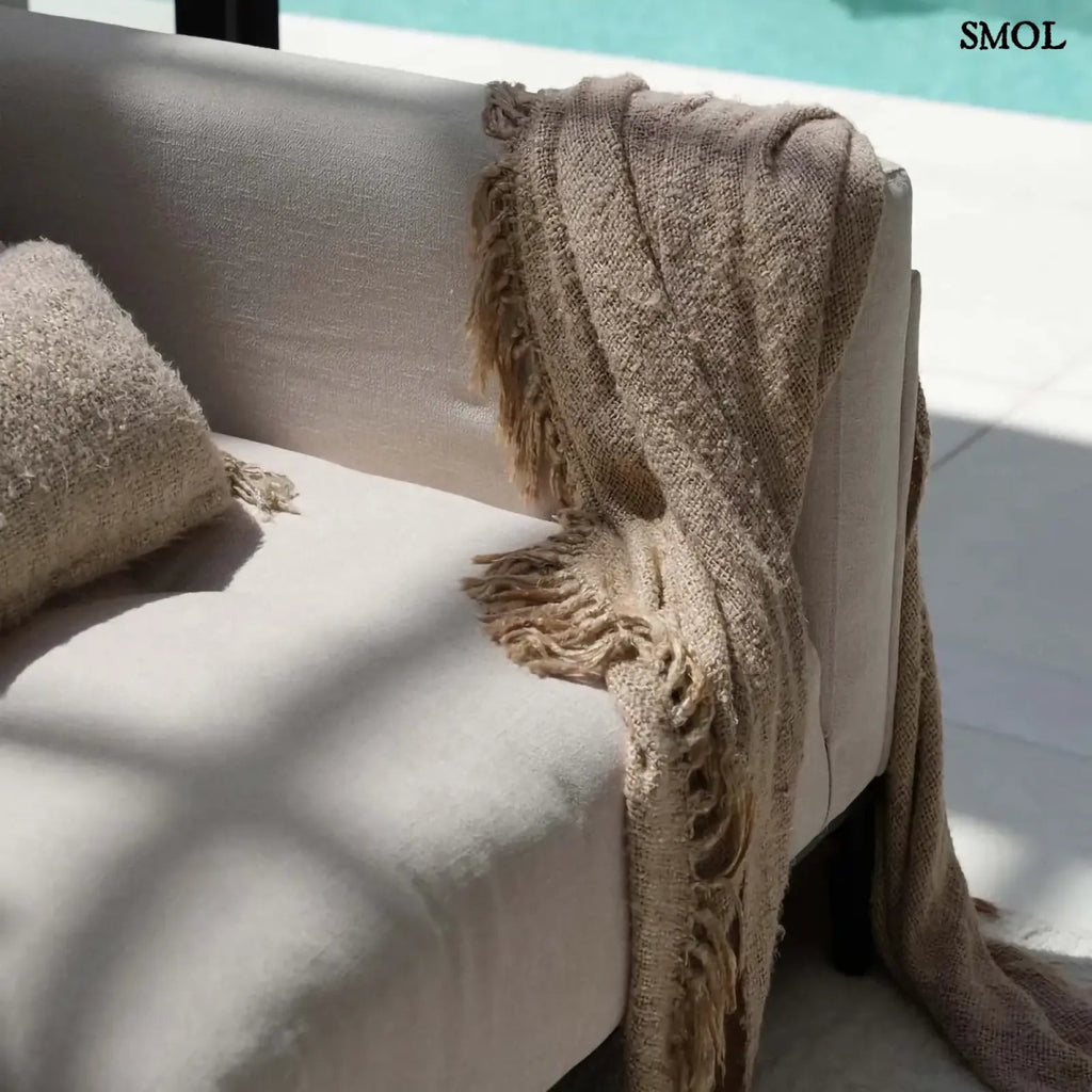 Pamut Pléd – Kézzel szőtt, bézs| PLAID | SMOL - kanapé karfáján