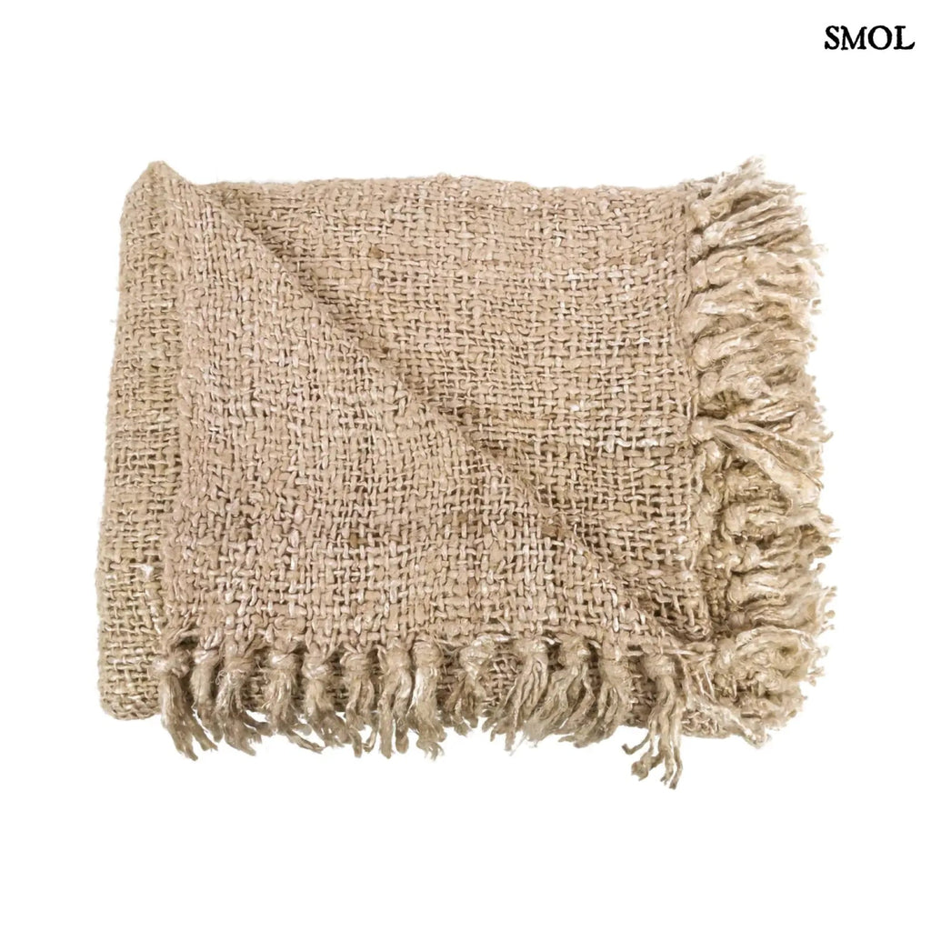 Pamut Pléd – Kézzel szőtt, bézs| PLAID | SMOL - ferdén, széthajtva