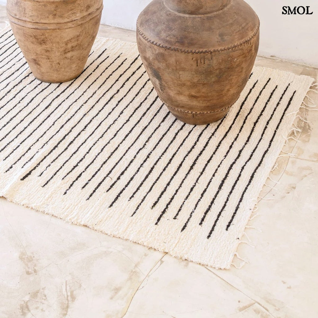 Pamut szőnyeg, fekete - fehér csíkos | KERTA - SMOL