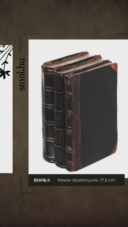 BOOKS, fekete díszkönyvek, 17,5 cm