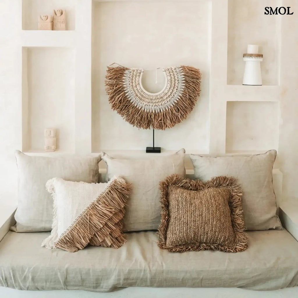 Raffia díszpárnahuzat, 40x40, rojtokkal | RAFFIA - SMOL