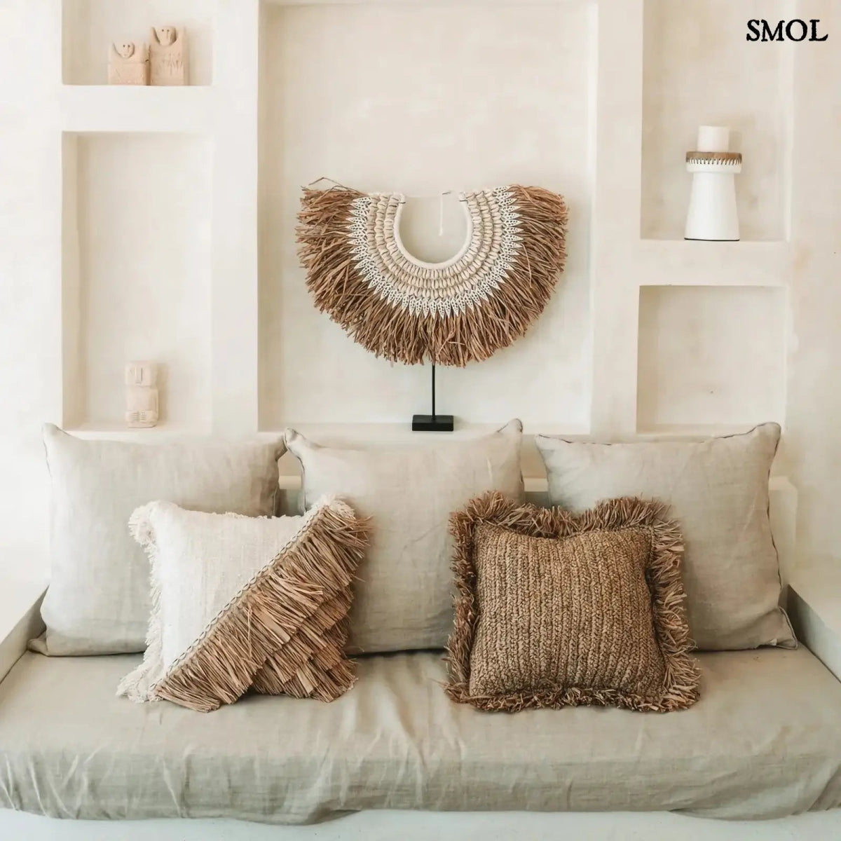 Raffia díszpárnahuzat, 40x40, rojtokkal | RAFFIA - SMOL