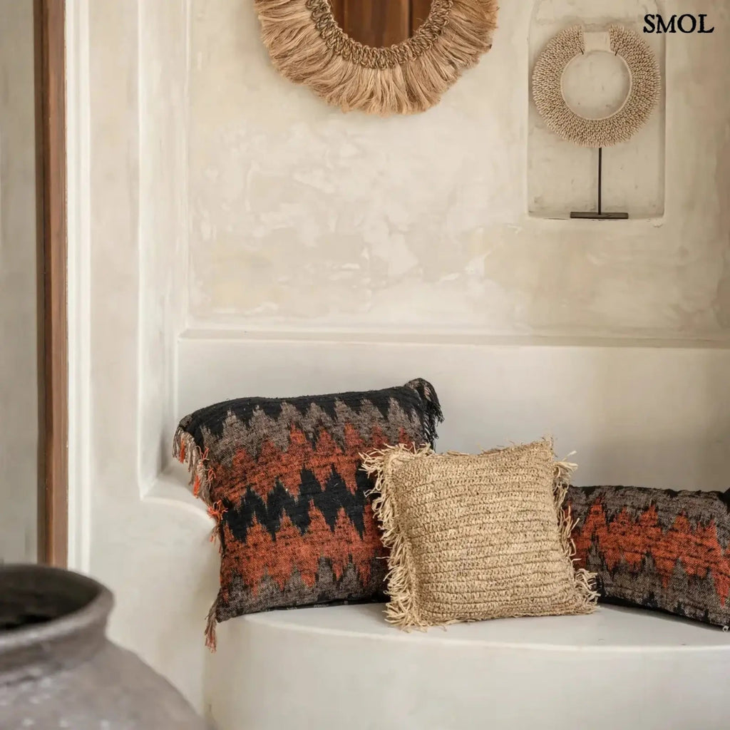 Raffia díszpárnahuzat, 40x40, rojtokkal | RAFFIA - SMOL