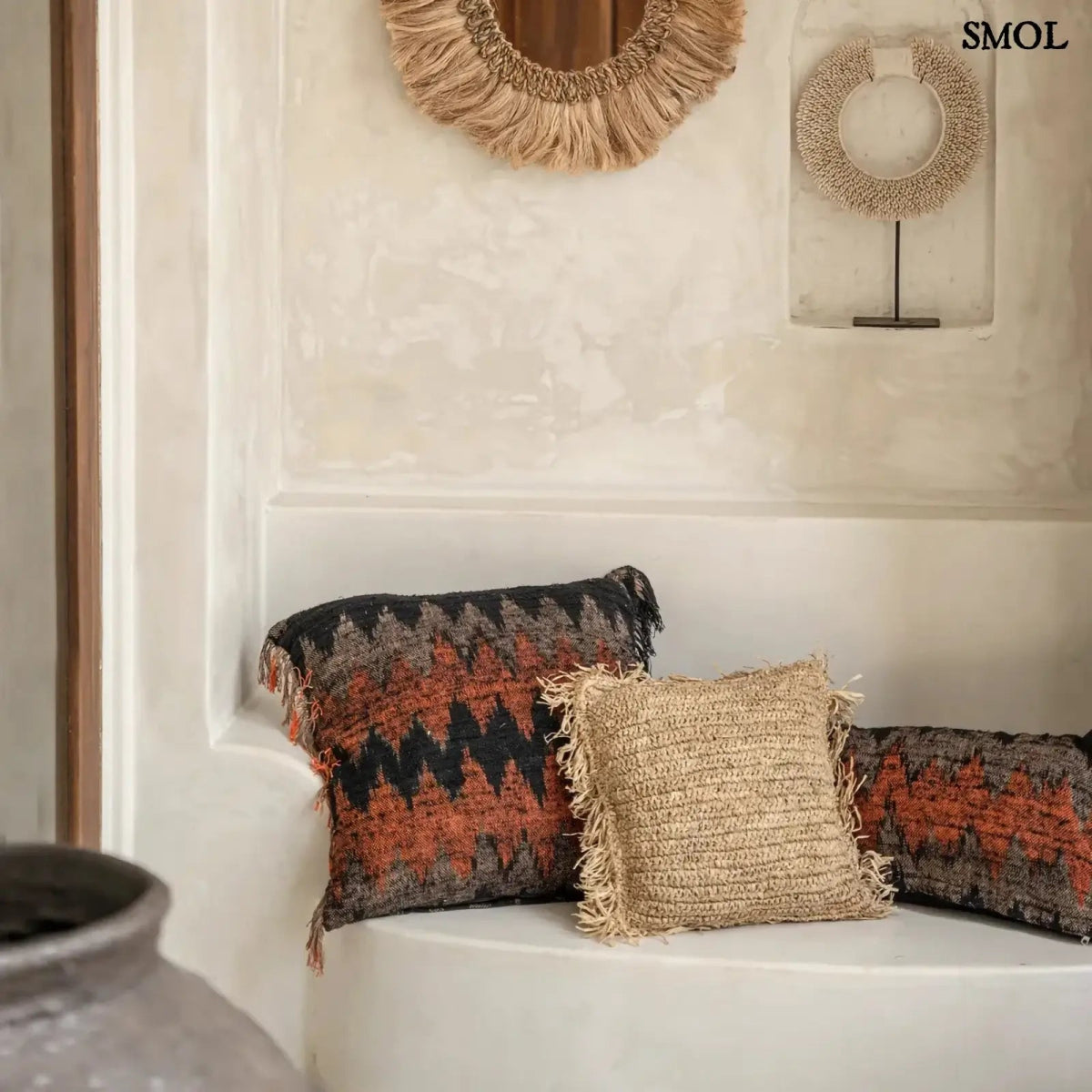 Raffia díszpárnahuzat, 40x40, rojtokkal | RAFFIA - SMOL