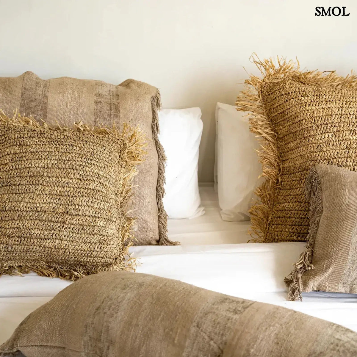 Raffia díszpárnahuzat, 40x40, rojtokkal | RAFFIA - SMOL