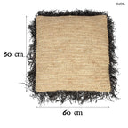 Natúr színű, kézzel szőtt raffia díszpárnahuzat boho stílusban méretekkel