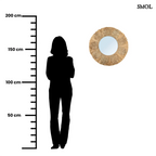 Kézzel készült boho raffia fali tükör 60 cm-es méretben, natúr színben, apró kagylókkal és levél mintával díszítve, méretarányosan