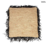 Raffia párnahuzat 60x60 – Natúr-fekete boho díszpárna | RAFFIA
