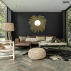 Natúr színű, kézzel font raffia puff kör alakú formával - nappaliban