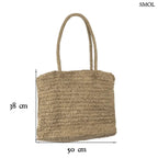 Természetes színű, fonott raffia strandtáska és shopper hosszú vállpántokkal, méretekkel