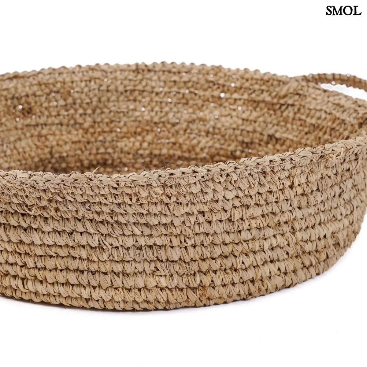 Natúr raffiából készült tárolókosár két füllel -oldalról