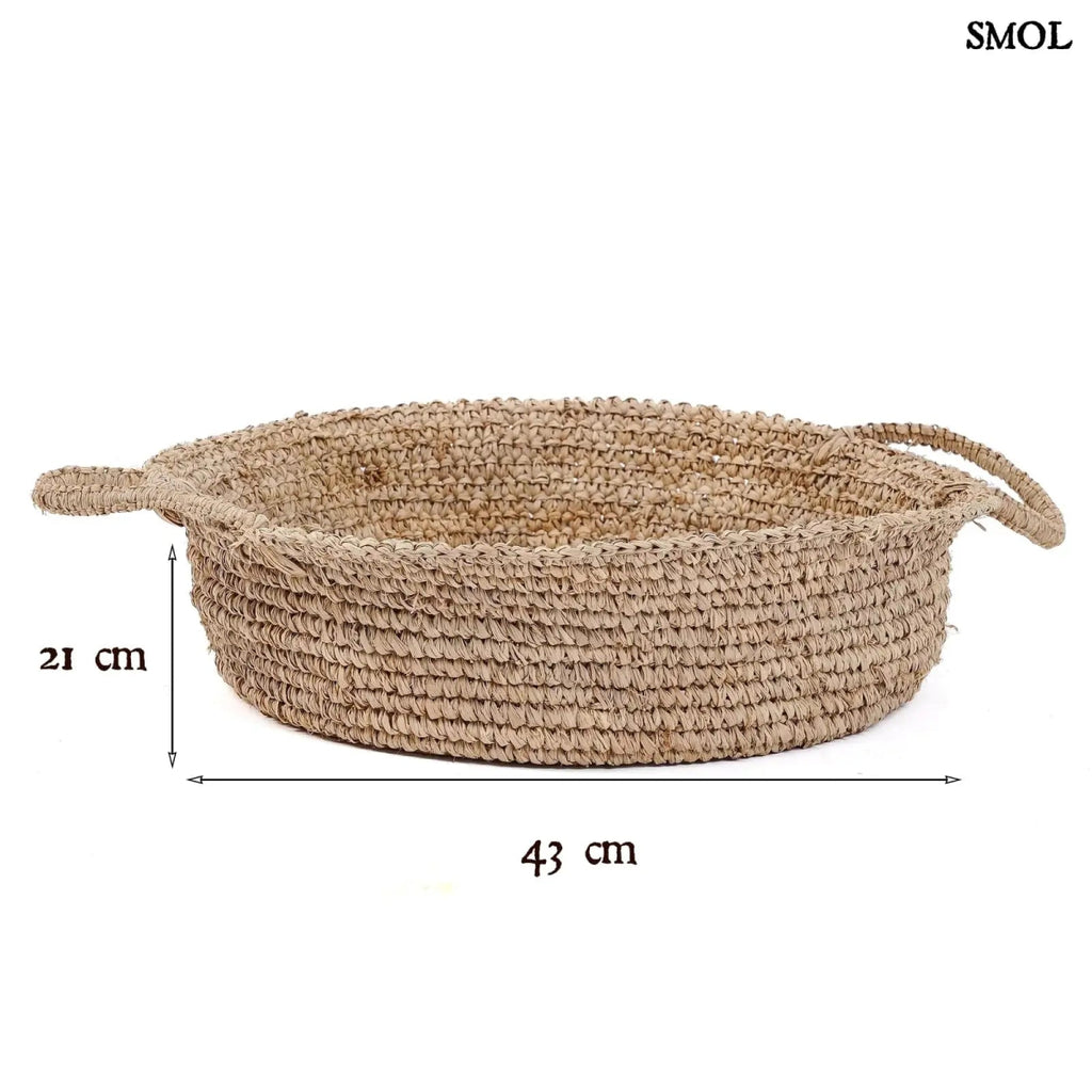 Natúr raffiából készült tárolókosár két füllel - méretekkel