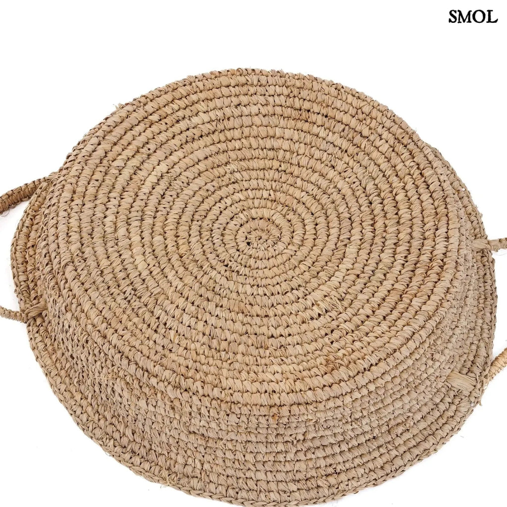 Natúr raffiából készült tárolókosár két füllel - alulról