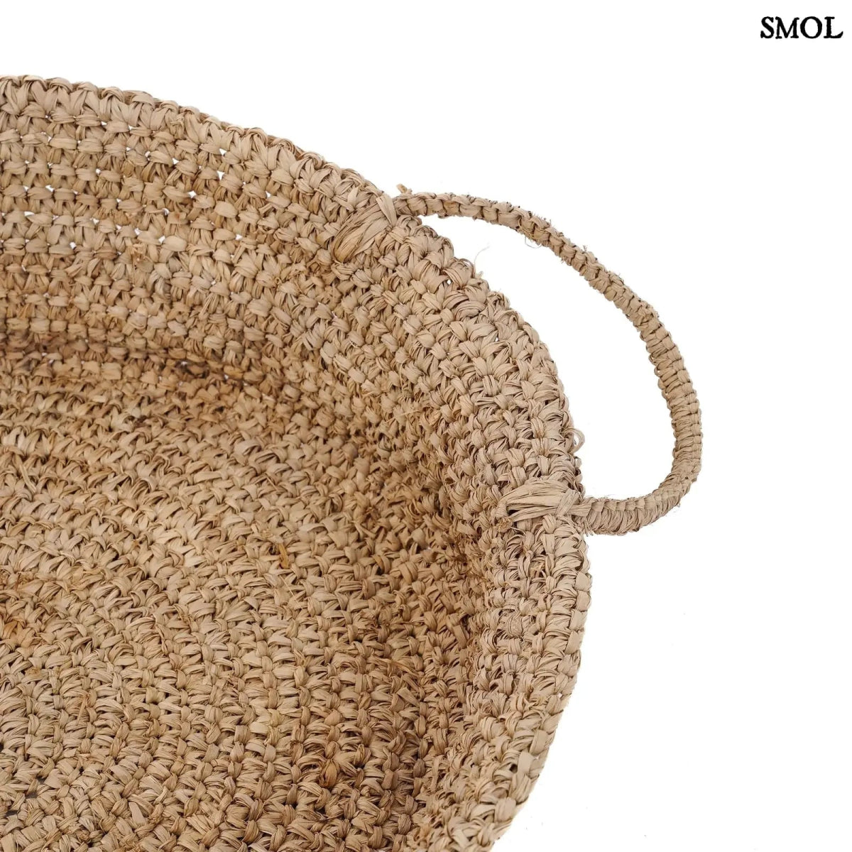 Natúr raffiából készült tárolókosár két füllel - fül nagyítva