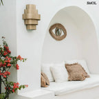 Szem alakú raffia tükör 70 cm széles kivitelben, természetes anyagból készült indonéz fali dísz, teraszon, kanapé felett