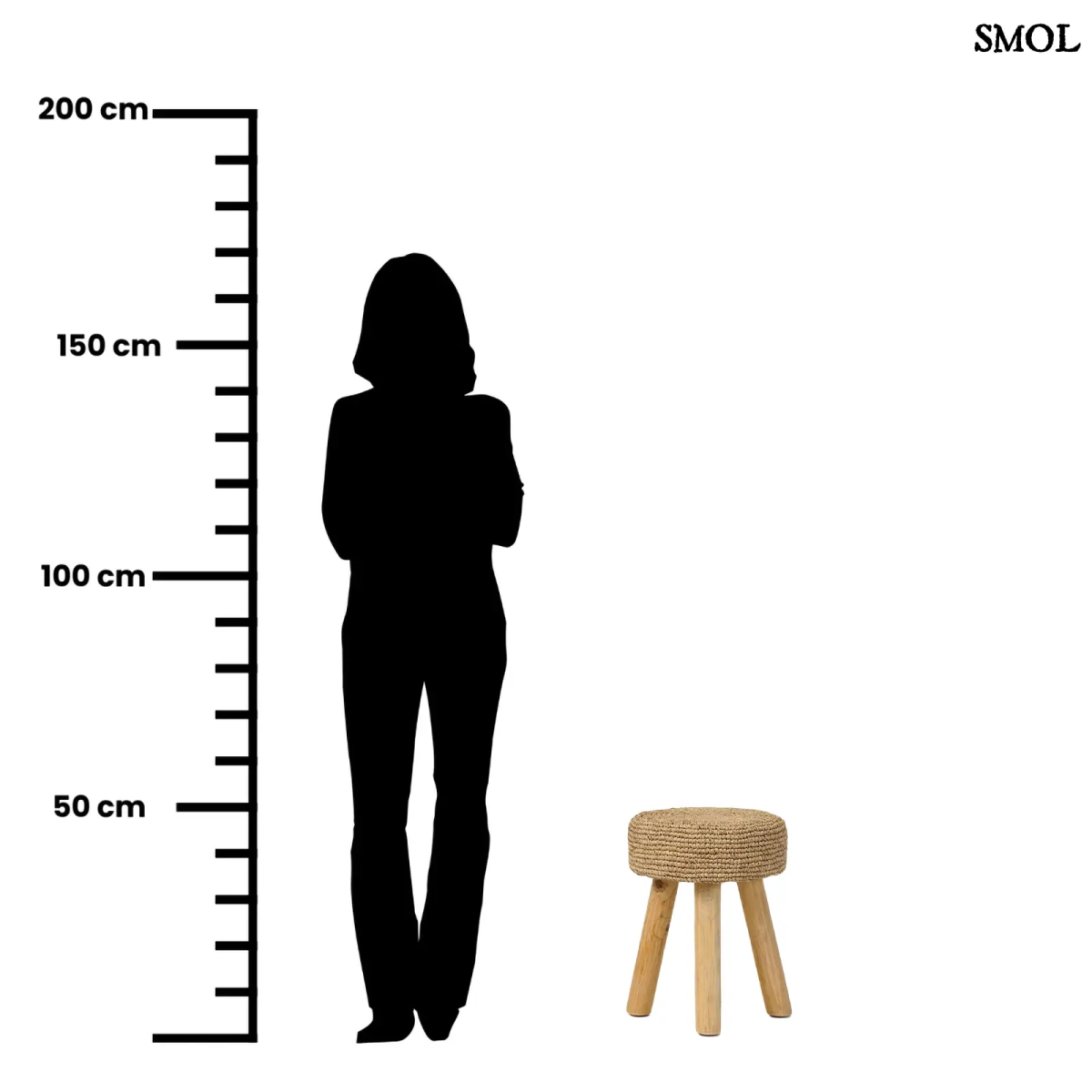 Kézzel font raffia ülőke natúr tíkfa lábakkal, méretarányosan