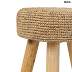 Kézzel font raffia ülőke natúr tíkfa lábakkal, oldalról nagyítva