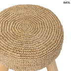 Kézzel font raffia ülőke natúr tíkfa lábakkal, felülről nagyítva