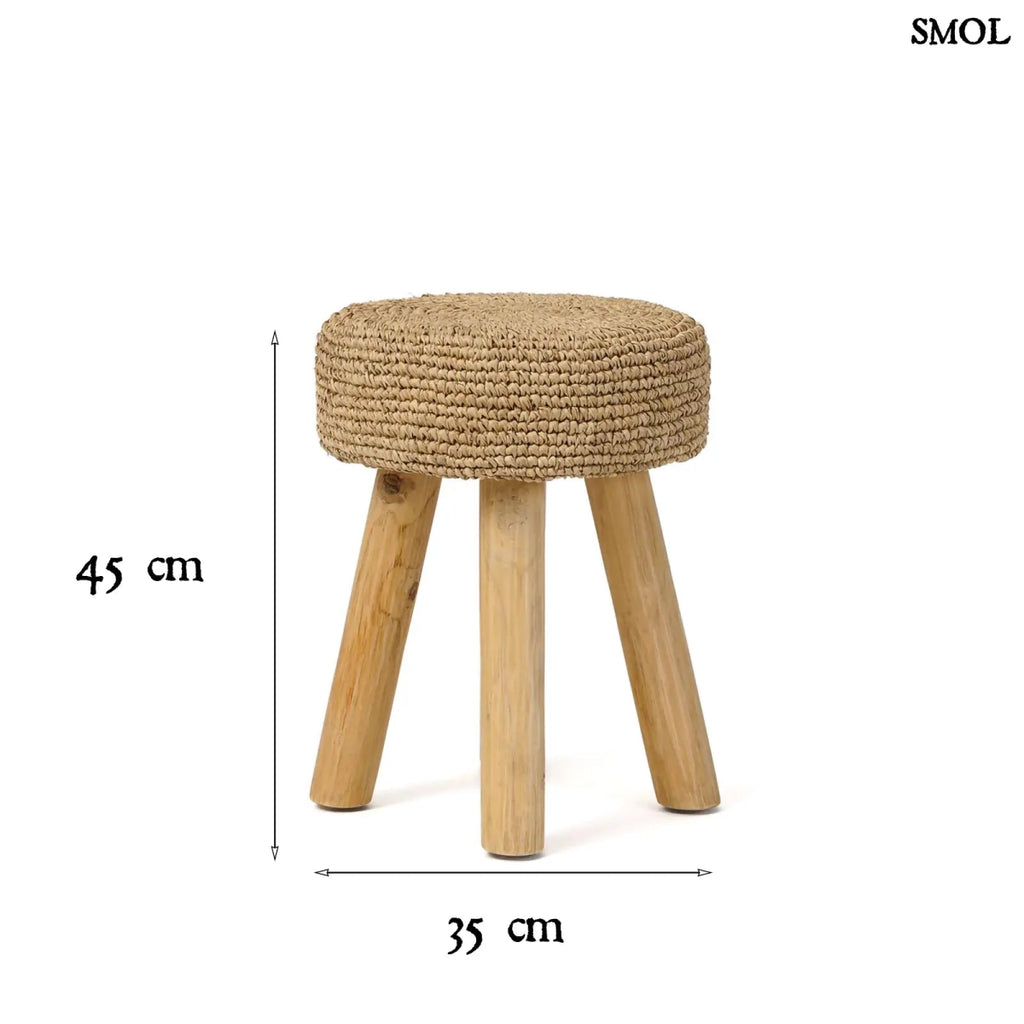 Kézzel font raffia ülőke natúr tíkfa lábakkal, méretekkel