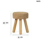 Kézzel font raffia ülőke natúr tíkfa lábakkal, méretekkel
