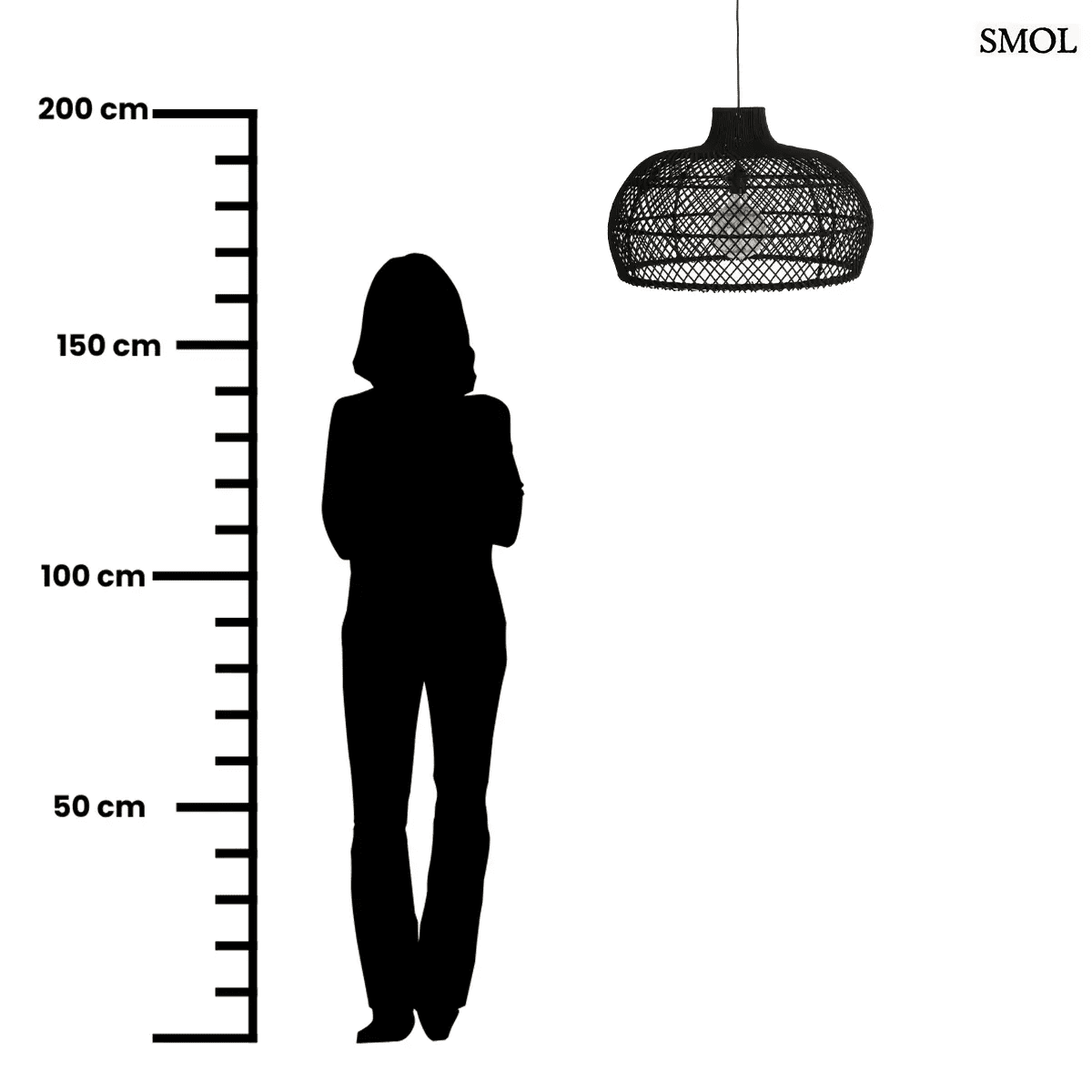 Fekete rattan függőlámpa modern, kézzel szőtt Maze búrával, méretarányosan